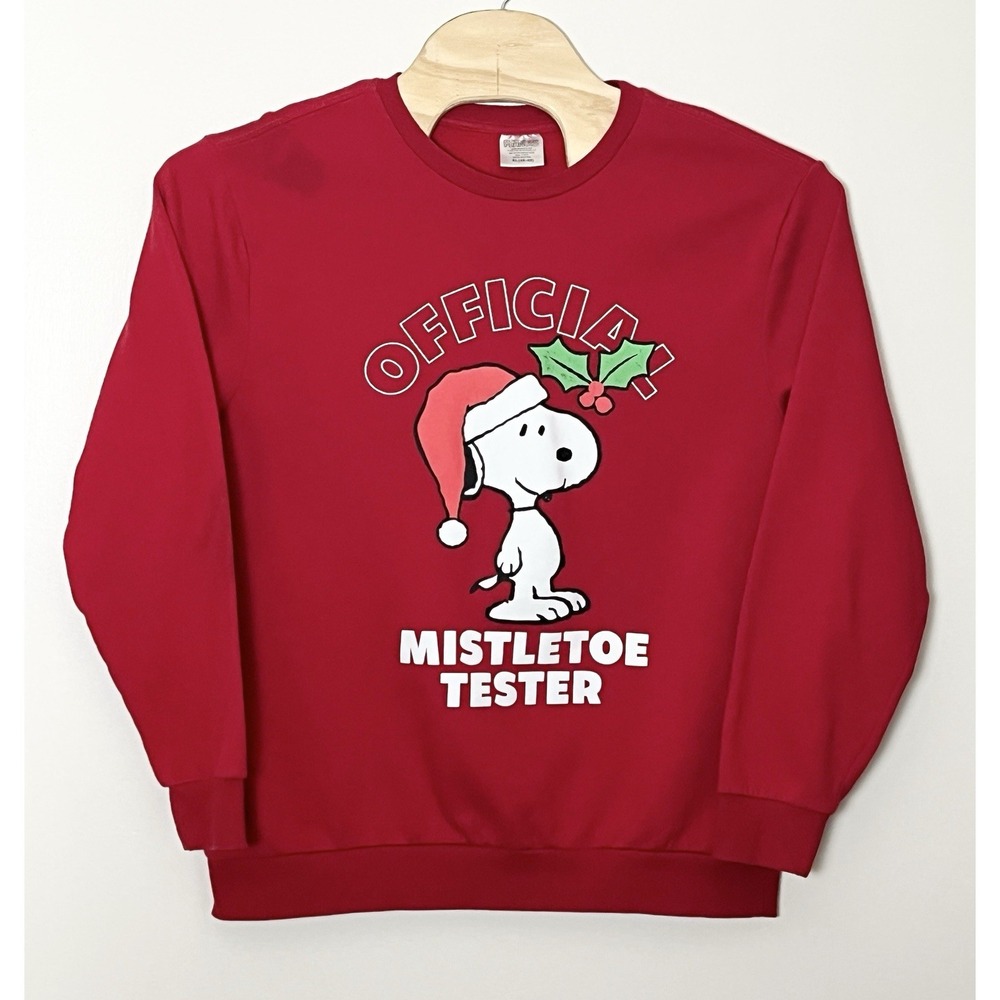 Peanuts Snoopy Sweatshirt Men's XL Red Mistletoe Tester Christmas Holiday Comics